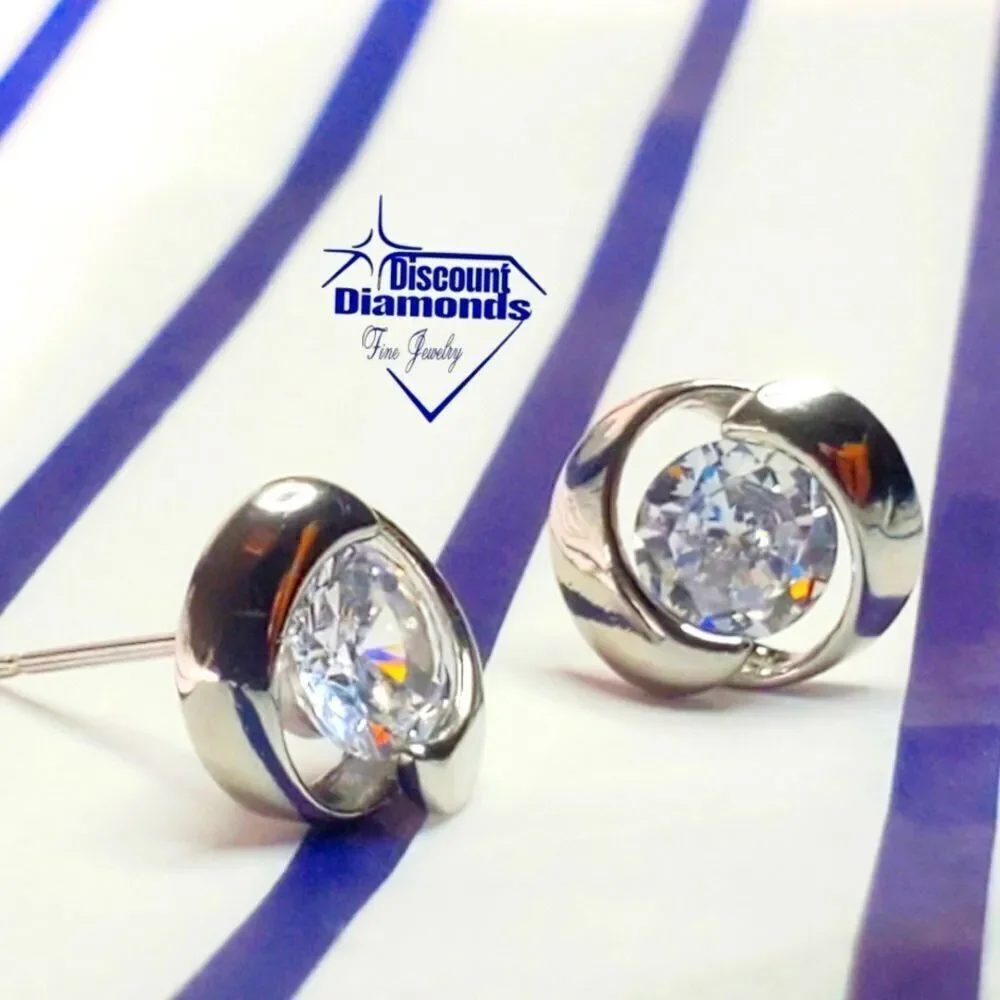 Dainty Clear White Diamond Stud Push Back Earrings on 925 Silver